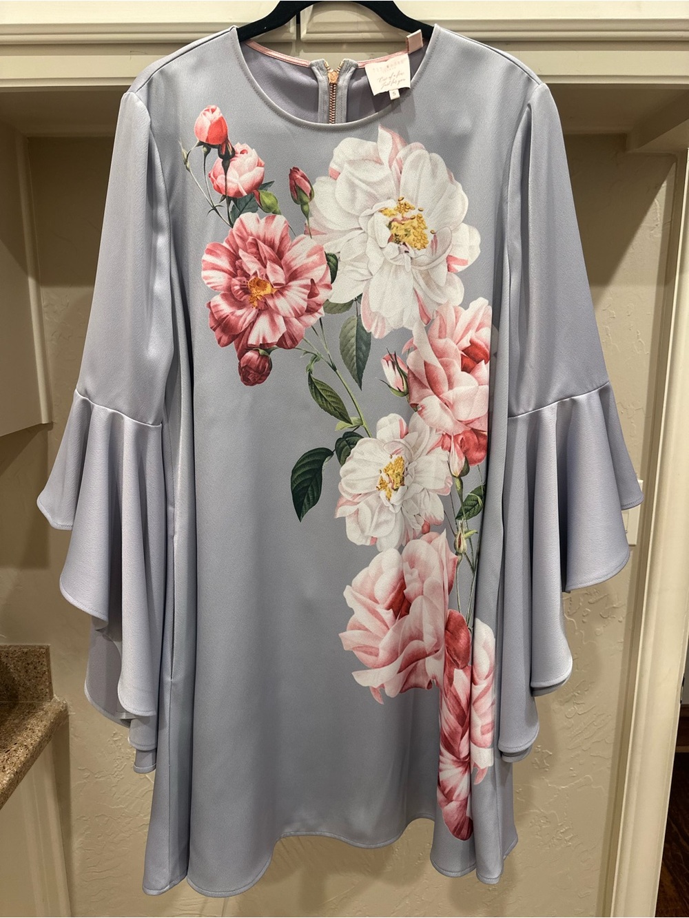 Ted Baker London Light Blue Floral Bell-Sleeve Shift Dress